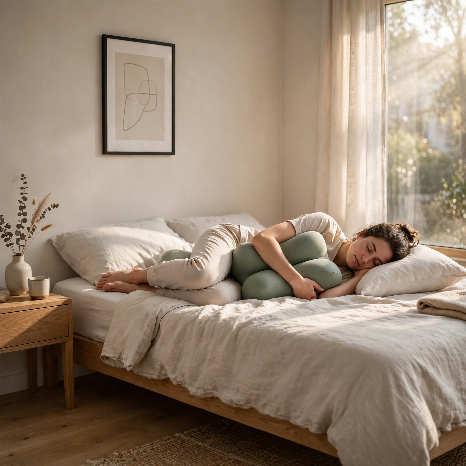 Almohada Corporal Ergonómica Snuggi™ | Alineación y Descanso Lateral en uso