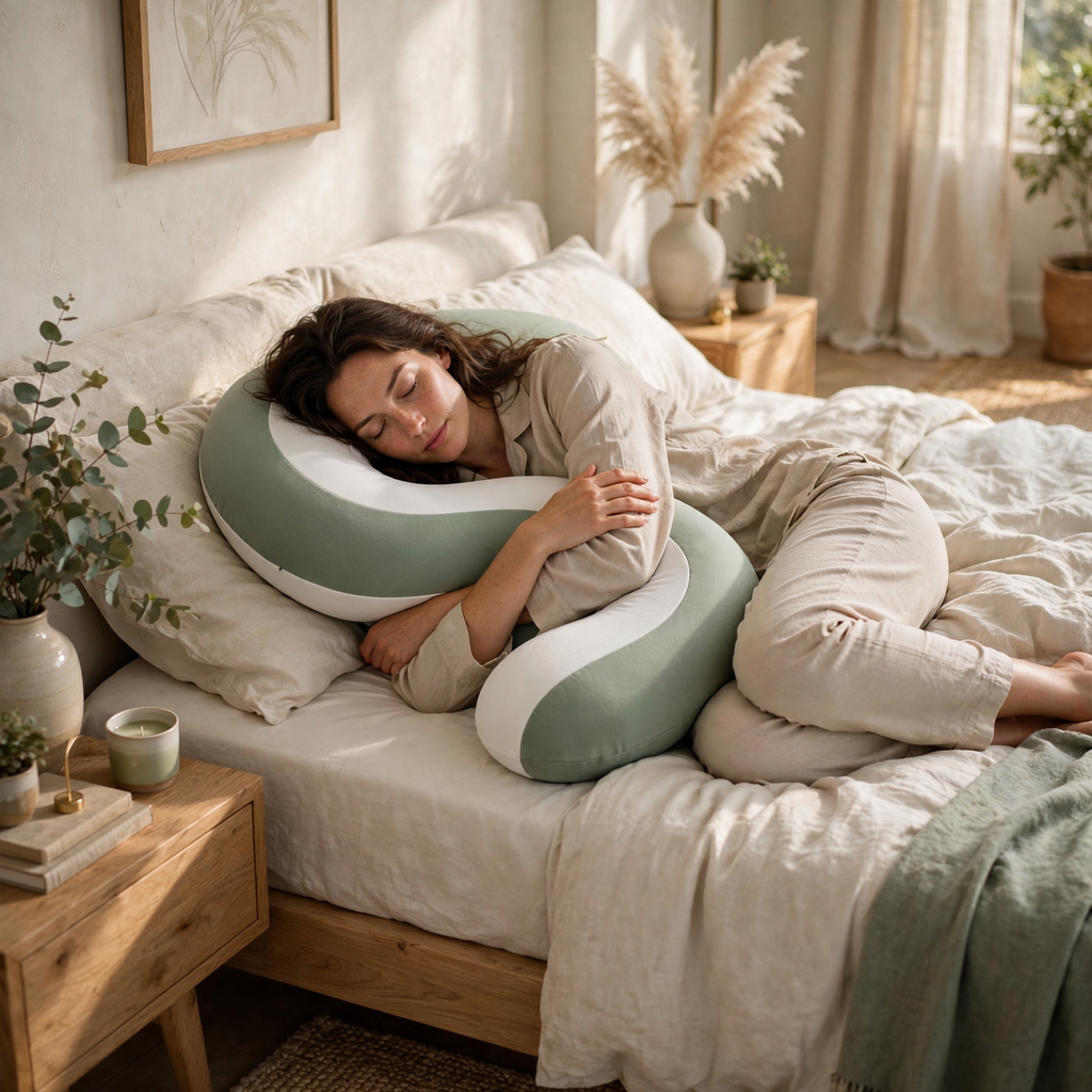 Almohada Ergonómica de Cuerpo Entero en Curva S · Velana en uso